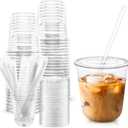 TINSKY 50 Sets Clear Plastic Cups with Lids and Straws, Disposable Iced Coffee Cups Drinking PET for Cold Drinks, Juice, Smoothie, Coffee Shops, Party, Christmas(Clear,12 oz)