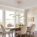 Dimmable Gold Chandelier for Dining Room, Adjustable Height Pendant Light Fixtures Over Table, Modern Kitchen Island Lighting, 35.4in 21W (Gold 35.4)