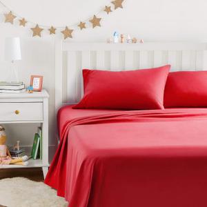 Kid's Soft, Breathable, Easy-Wash Microfiber 4-Piece Sheet Set, Full, Red, Solid
