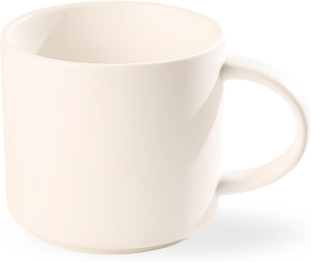 Stackable Coffee Mug,14 OZ Ceramic Coffee Cup with Heat-insulated Handle, Tea Cup for Cappuccino, Latte and Matcha, Suitable for Adults and Children, MicrowaveDishwasher Safe, White