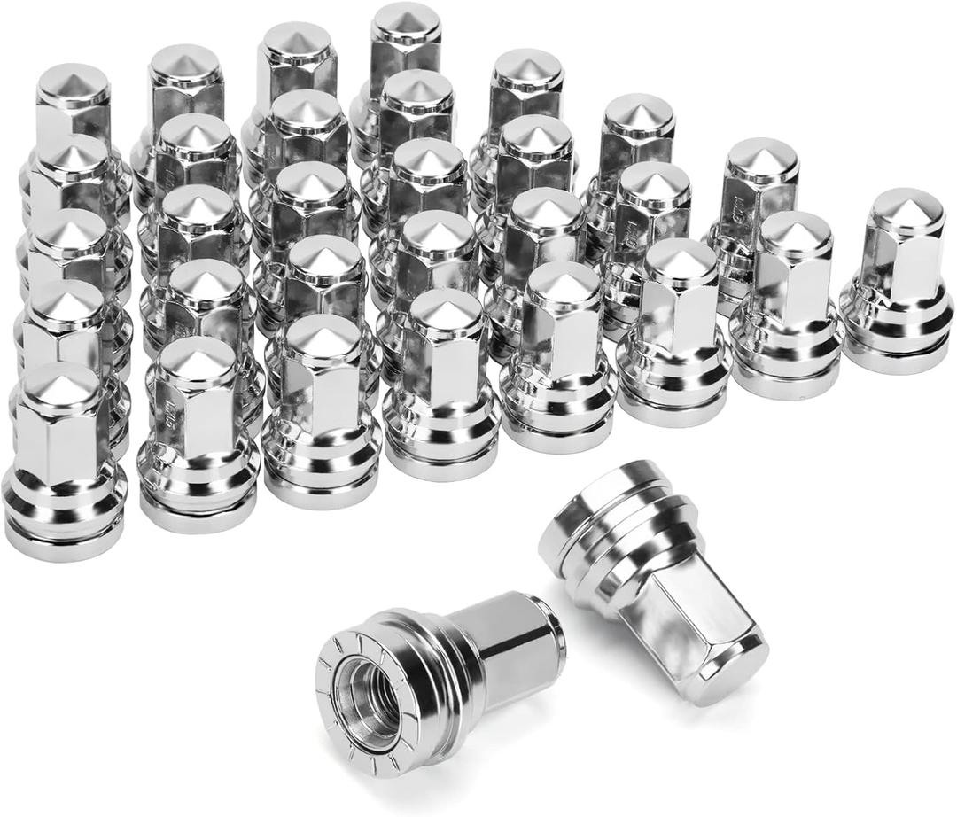 DYNOFIT 14mmx1.5 OEM/Stock Lug Nuts Compatible with 2017-2022 Ford F-250 & F-350, 32 Pack HEX21mm (13/16") One-Piece Design Factory Chrome Wheel Lug Nuts HCPZ-1012-B HCPZ-1012-A (Silver)