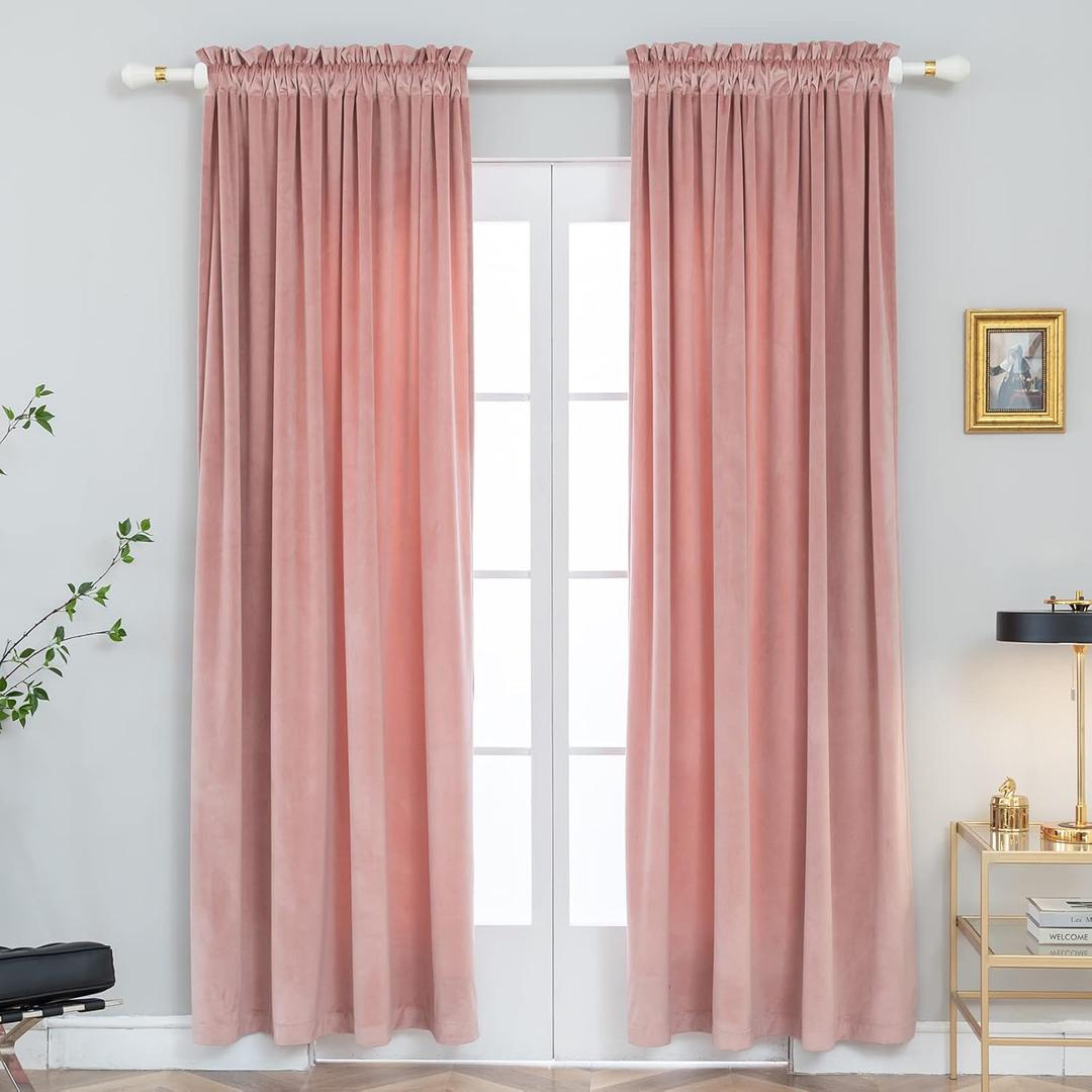 PLEASANT BOULEVARD Chintz Rose Velvet Curtains 84 inch Long Heavyweight Blackout Curtains Rod Pocket Thermal Insulated Darkening Window Drapes for Bedroom Living Room, W52 x L84, 2 Panels