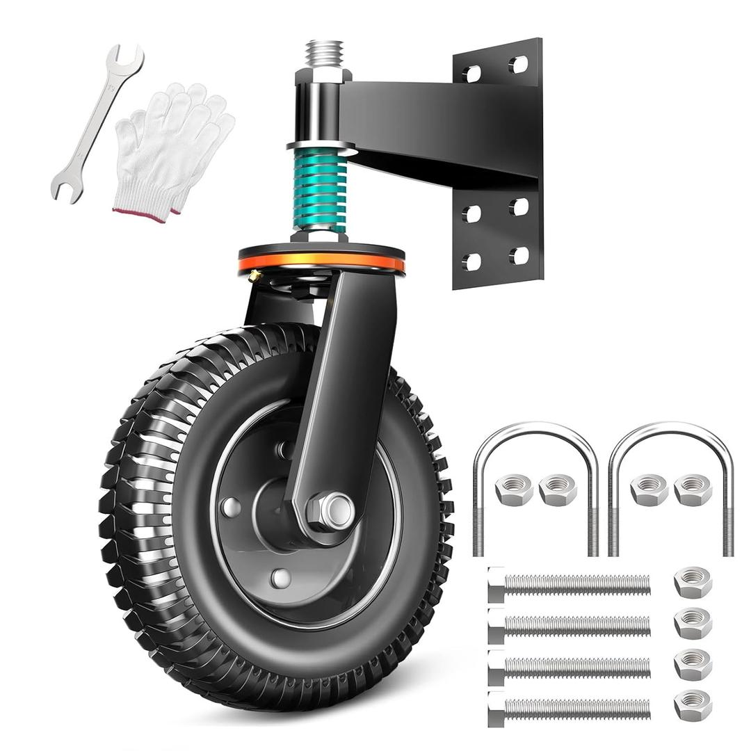8 Inch Heavy Duty Fence Gate Wheel, Suitable for Metal Tube Gate, Wooden Door, Farm Gate Wheels, Capacity 750 lbs Spring-Loaded Caster, 360 Degree Rotation, Dual Mount Options (Straight/U-Bolt)