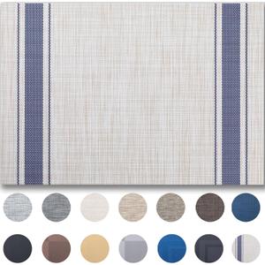 Placemats Set of 12 - Easy Clean Woven Vinyl Placemats for Dining Table, Indoor/Outdoor Place Mats, Washable PVC Table MatsBlue Skyline