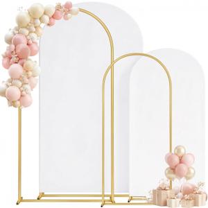 Metal Arch Backdrop Stand and Cover Set of 2, Sturdy 7.2FT, 6FT Party Backdrop Set, Wedding Arch Frame and Cover Set for Birthday, Baby Shower,Christmas, Anniversary (White)