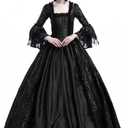 STIOEDYUAN Women's Medieval Queen Vitorian Dress Gothic Ball Gown Renaissance Royal Halloween Fancy Costume (L, Black)