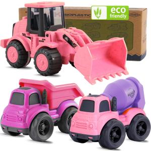 vusum Toddler Toys for 1 Year Old Girl Gifts,Kids Toys for Age 2-4,Dump Truck Cement Mixer Excavator Toy Cars Set, BPA Free,Phthalates Free,PVC,Toddler Girl Toys for 1 2 3 Year Old Birthday (Rose)