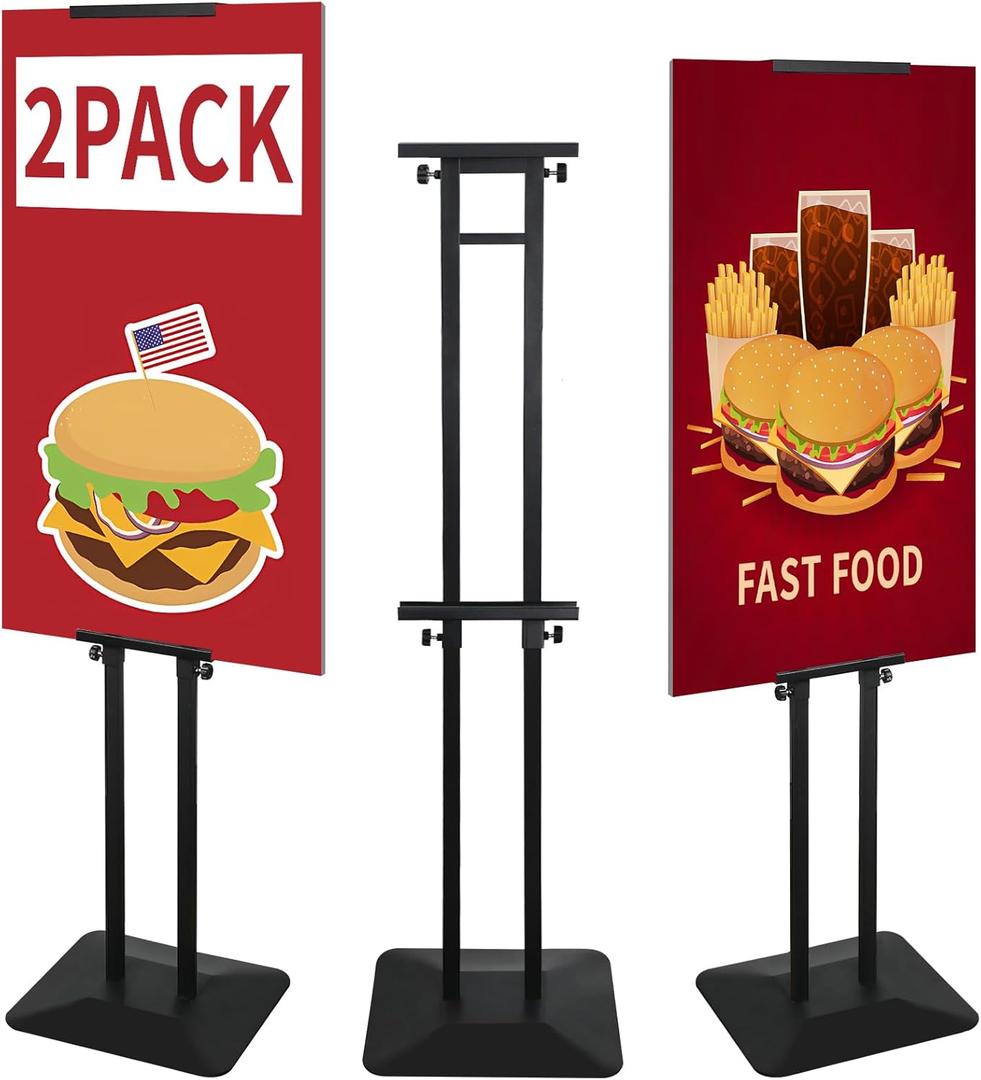 Poster Stand Heavy Duty - 2Pack Adjustable Poster Board Stand, Double-Sided Poster Stands for Display Banner Foam, Black Metal Pedestal Poster Sign Stand Outdoor Floor Standing Sign Holder (13.2" Base (5.3 lb) - 2 Pack)