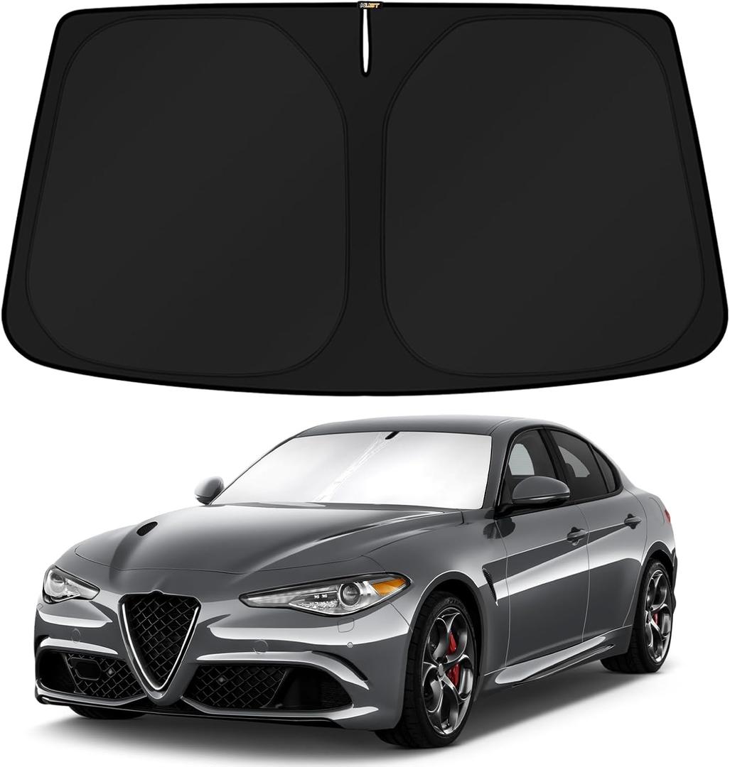 KUST Windshield Sun Shade for Alfa Romeo Giulia 2016-2024 2025 2026 Romeo Accessories Custom Fit Sunshade Sun Visor Protector Foldable Blocks UV Rays Keep Your Car Cooler