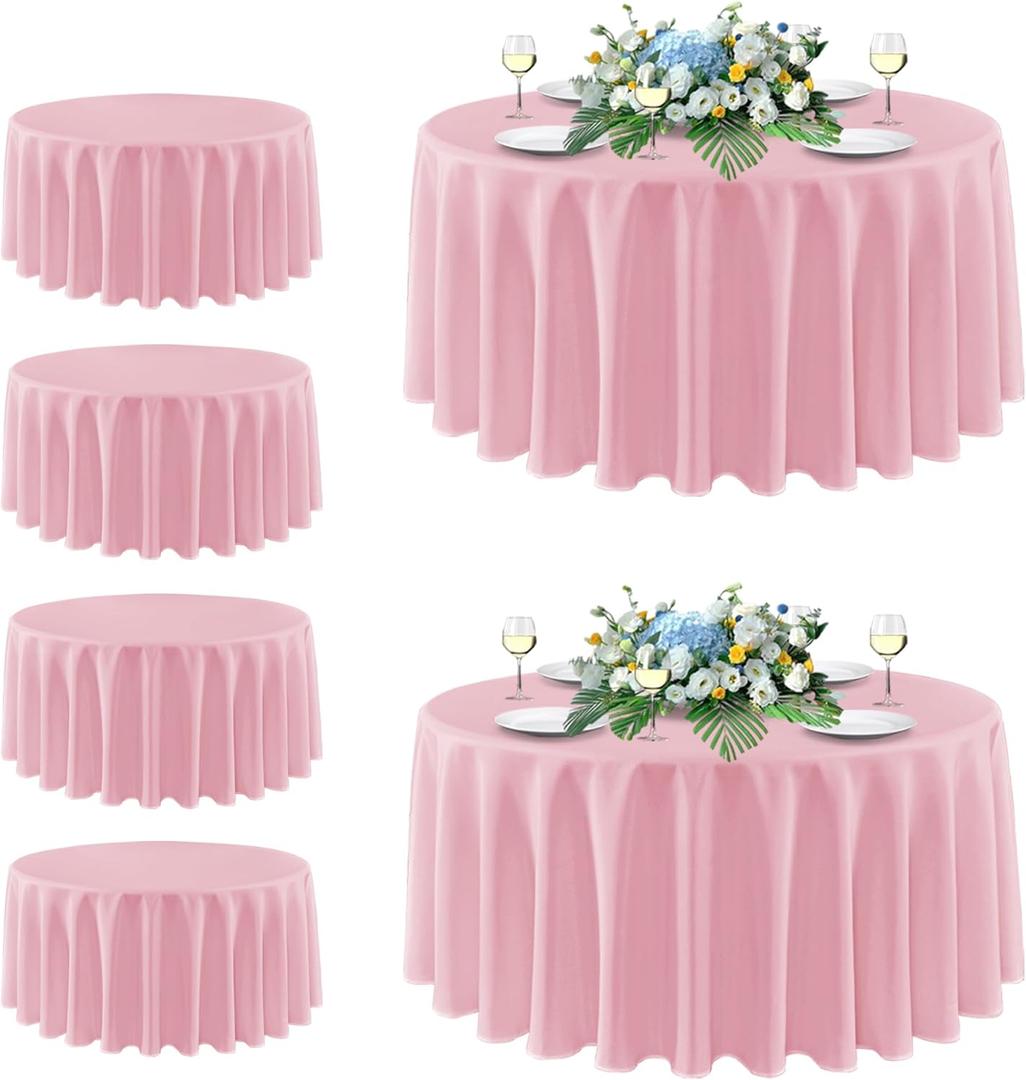 sancua Round Tablecloth 108 Inch Diameter, 6 Pack - Circle Polyester Fabric Table Cloth for Wedding Party Reception Banquet Birthday, Washable Christmas Table Cover (Fit 42-96 Inch Tables), Pink