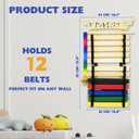 12 Belts Karate Belt Display Rack, Wooden Wall Mounted Martial Arts Belt Holder with Letter Stickers, Taekwondo Belt Organizer for Kids & Adults