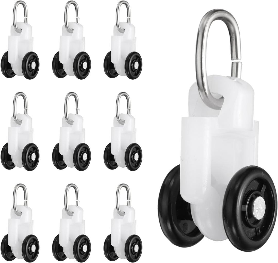 uxcell 20Pcs Curtain Track Rollers Curtain Rail Pulleys Runners Plastic Ceiling Gliders with Dual Wheel Roller for Window Tracks Carrier Accessories (Black)