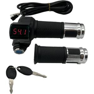 1 Pair EBike Throttle Grip, Universal Electric Bicycle Scooter Twist Handlebar with LCD Battery Voltage Display Key Knock, 12V-84V Electric Bike Throttle Grip for Motorbike Motorcycle E-Bike