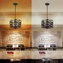 Sigaitwei 3-Light Dining Room Chandelier12.6" Rustic Black Drum ChandeliersWood Grain and Vintage Light Fixture for Kitchen Entryway Living Room