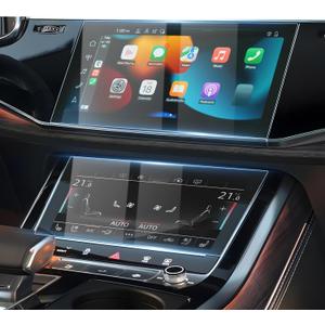 Karltys 2 Pack Screen Protector for 2020-2025 2026 Audi Q7 Q8 10.1-Inch Upper + 8.6-Inch Lower Screen, 9H Tempered Glass Screen Protector for Audi Q7 Accessories, Car Radio Screen Cover Anti Fingerprint