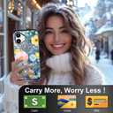 Compatible for iPhone 17 Case with Card Holder Cute - Kawaii Design Military-Grade Drop Protection Rugged Wallet Cases for Women (Blue Peony Flowers)