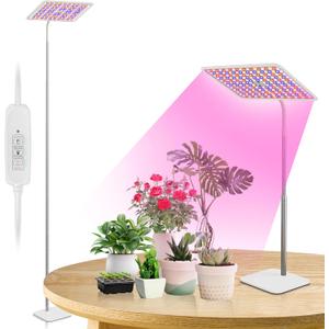 KINGPLUS Grow Lights with Stand, Full Spectrum Growing Light for Indoor Plants, 120 LEDs, 4 Dimmable Levels, Timer 4/8/12h, 1260inches Height Adjustable,18w, Ideal for Desk Small Plants