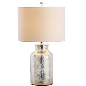 JONATHAN Y 24.5" Mercury Silver Trellis Glass Table Lamp for Living Room, White Linen Shade, Modern Bedside Nightstand Lamp for Bedroom, LED Bulb Included, UL Listed (JYL1084A)