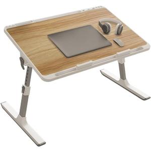 Woodgrain Foldable Laptop Desk Wide Area XX-Large 27.6X17.7In, 8 Heights& Angles Adjustable Bed Table, Study Tray Laptop Stand for Bed, Couch Sofa with 2 Stoppers
