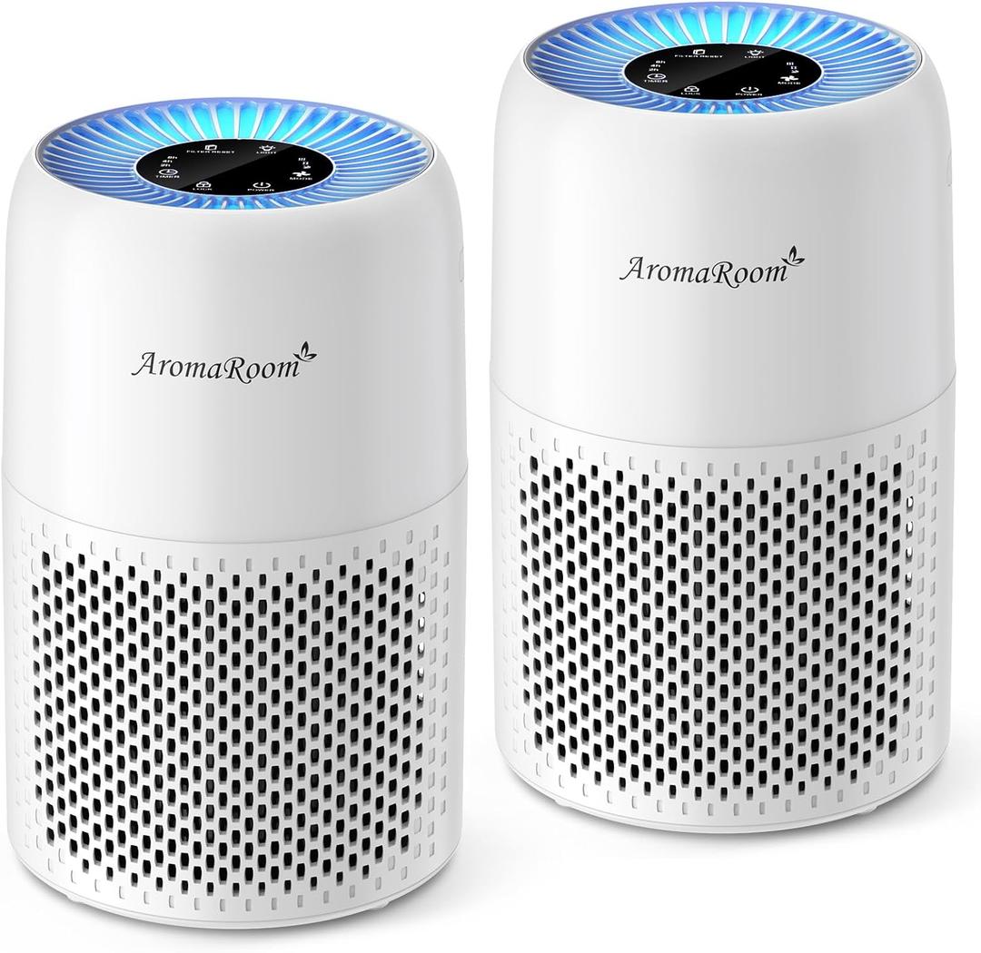 AromaRoom 1 Pack Air Purifiers for Bedroom, H13 HEPA Air Purifier for Home with Aromatherapy, Portable Air Cleaner for Smoke, Allergies, Pet Hair Dander, Odor, Dust, RGB Night Light, AP100-C (White)