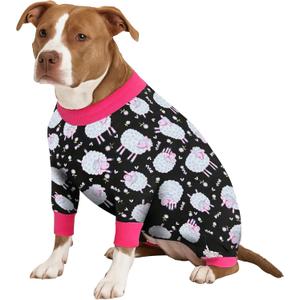 LovinPet Dog Onesie XL - Anxiety Calming Dog Jumpsuit, Lightweight Onesie, Black Sheep Print, Large Dog Pjs, Long Sleeve Pullover for Dogs/XL
