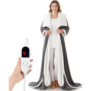 DAILYLIFE Wearable Heated Blanket with Foot Pocket, 52"x72" Electric Blanket with Sleeves for 6 Heat Settings, 12 Hours Timer, Flannel & Sherpa, Charcoal