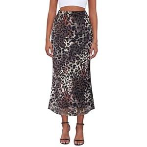 Women's Y2k Floral Print Mesh Midi Skirt Elastic High Waisted Bodycon Boho Mermaid Summer Long Skirts for Women, Leopard (Medium