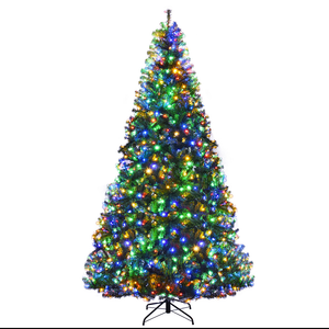9ft Pre-Lit Snowy Christmas Hinged Tree 11 Flash Modes w/ 780 Multi-Color Lights