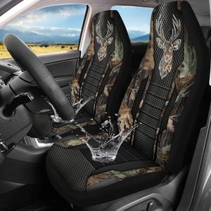 Camo Hunting Buck 2 Piece Car Front Seat Covers Only, Universal Washable Breathable, Waterproof Auto Seat Protector Cover