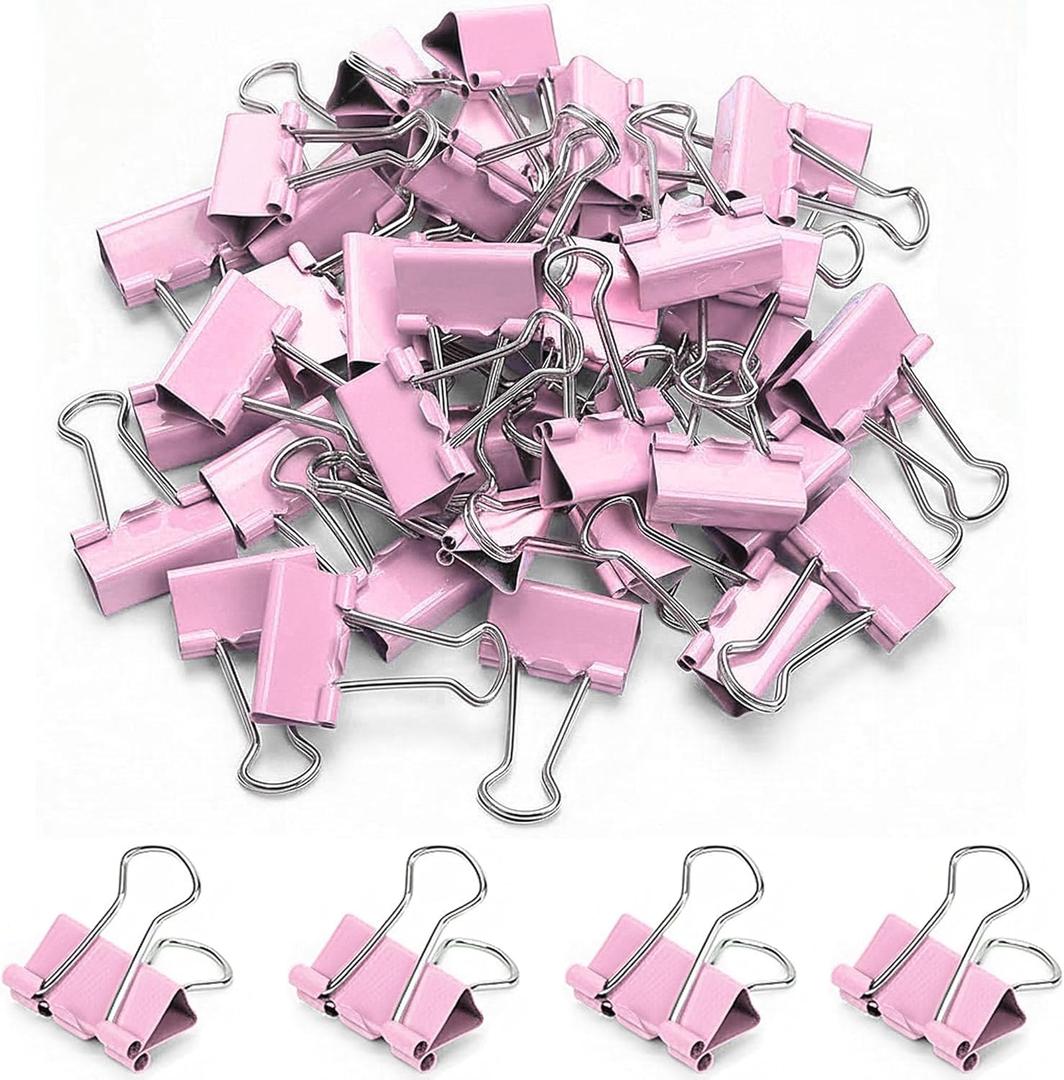 50 Pack Medium Pink Binder Clips 1 Inch (25 mm), Colored Paper Clamps, Middle Size Paper Clips for Office Home School Business 1"