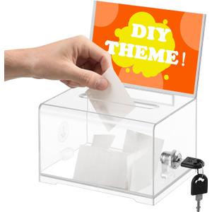 Donation Box with Lock,Suggestion Box with Sign HolderClear Ballot Box for Fundraising, Raffle, Tip Jar, School Voting