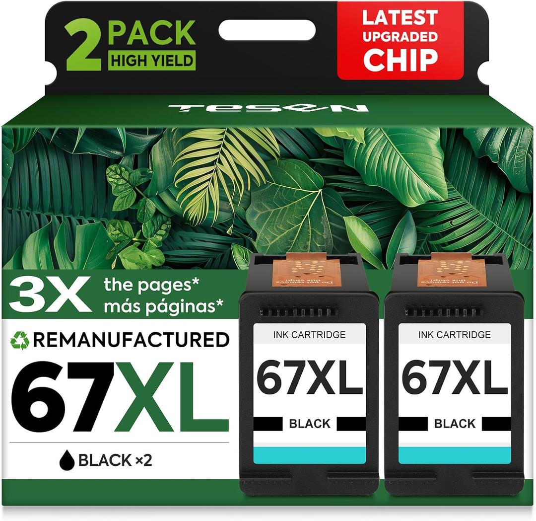 67XL Black Remanufactured Ink Cartridge Replacement for HP Ink 67 67XL Printer Ink use for DeskJet 2700 2700e 2755e 2855e 2800 4155e 4255e 4100 Envy 6400 6055 6055e 6455e Printer 2-Pack