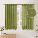 BGment Short Green Linen Curtains for Windows 40 Inch Length 2 Panels - Light Filtering Drapes Semi Sheer Country Privacy for Bedroom/Farmhouse/Laundry Decor Rod Pocket Back Tab, Each 42 Inch Wide