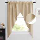 NICETOWN Room Darkening Pole Pocket Kitchen Tier Curtains- Tailored Scalloped Valance/Swags for Nursery for Basement (Biscotti Beige, 2 Pieces, 72 inches Wide Combined, 63 inches Long)