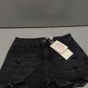 IWD Women's Jean Shorts Stretchy Mid Waisted Ripped Distressed Denim Shorts Raw Hem Skinny Jean Jorts, Small