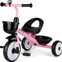 Liberry Toddler Tricycle for Girls 2 3 4 Years Old, Kids Trike with Bell, Front Back Basket and Removable Pedal, 3 Wheel Bike Ourdoor Indoor Riding Toy Gift for Boys 18-24 Months, Pink