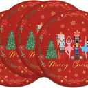 Christmas Nutcracker Round Double-Layer Placemats, 14, Set of 4 Washable Heat-Resistant Non-Slip Cloth Table Mats for Christmas Seasonal Holiday Decor (Red)