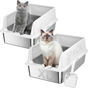 High-Sided Stainless Steel XL Cat Litter Box for Cats
