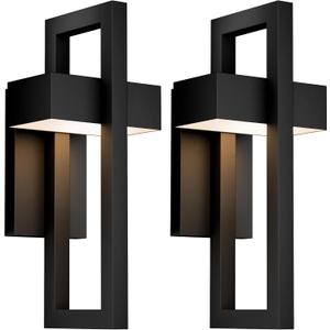 LamQee 2 Packs Modern Outdoor Wall Lights 3000K Integrated LED Outdoor Wall Sconces Lighting, Contemporary Exterior Lighting Fixtures Outside Wall Mount Lights for House Porch Door Garage, Matte Black