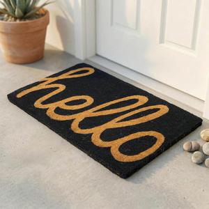 Fab Habitat Extra Thick Doormat - Handwoven, Durable - Natural Coir - Entryway, Front Door, Porch, Patio - Cursive Hello Dark Blue (18" x 30" Thick), Large - Extra Thick