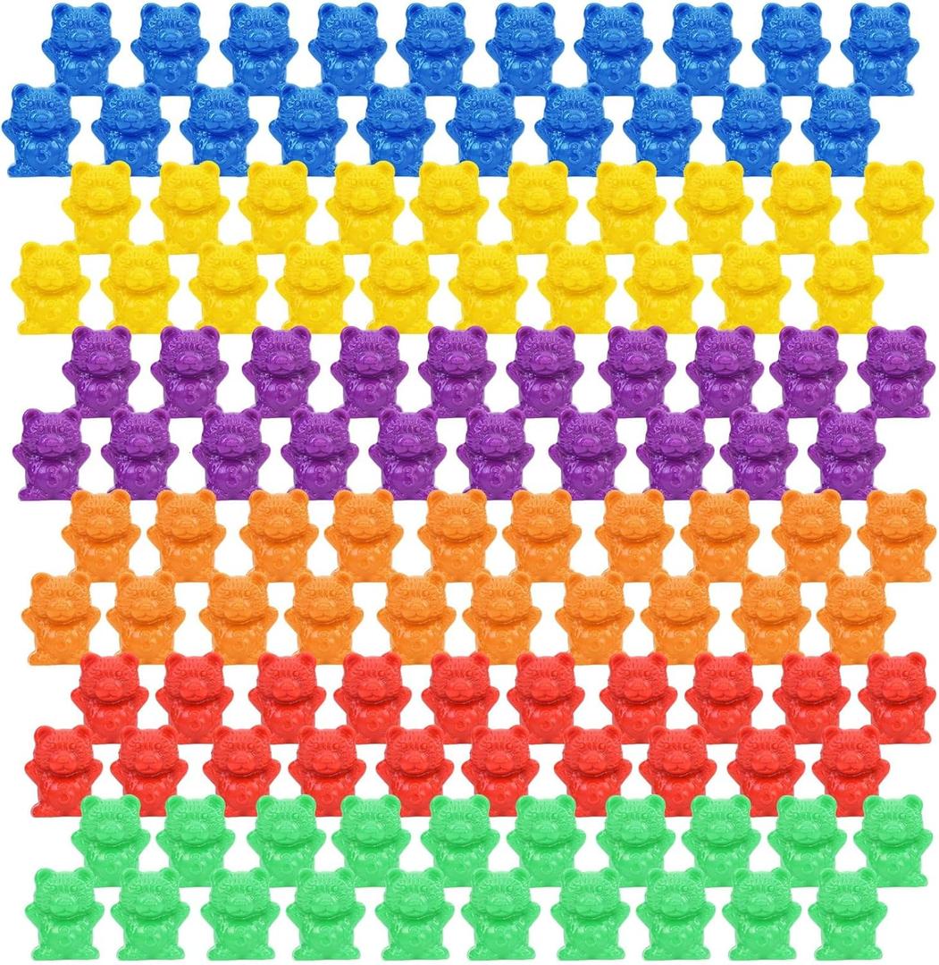 Timoo 120 Pcs Rainbow Counting Bears Math Manipulatives Color Sorting Bears Counting Bears (Green & Purple & Blue & Orange & Red & Yellow)