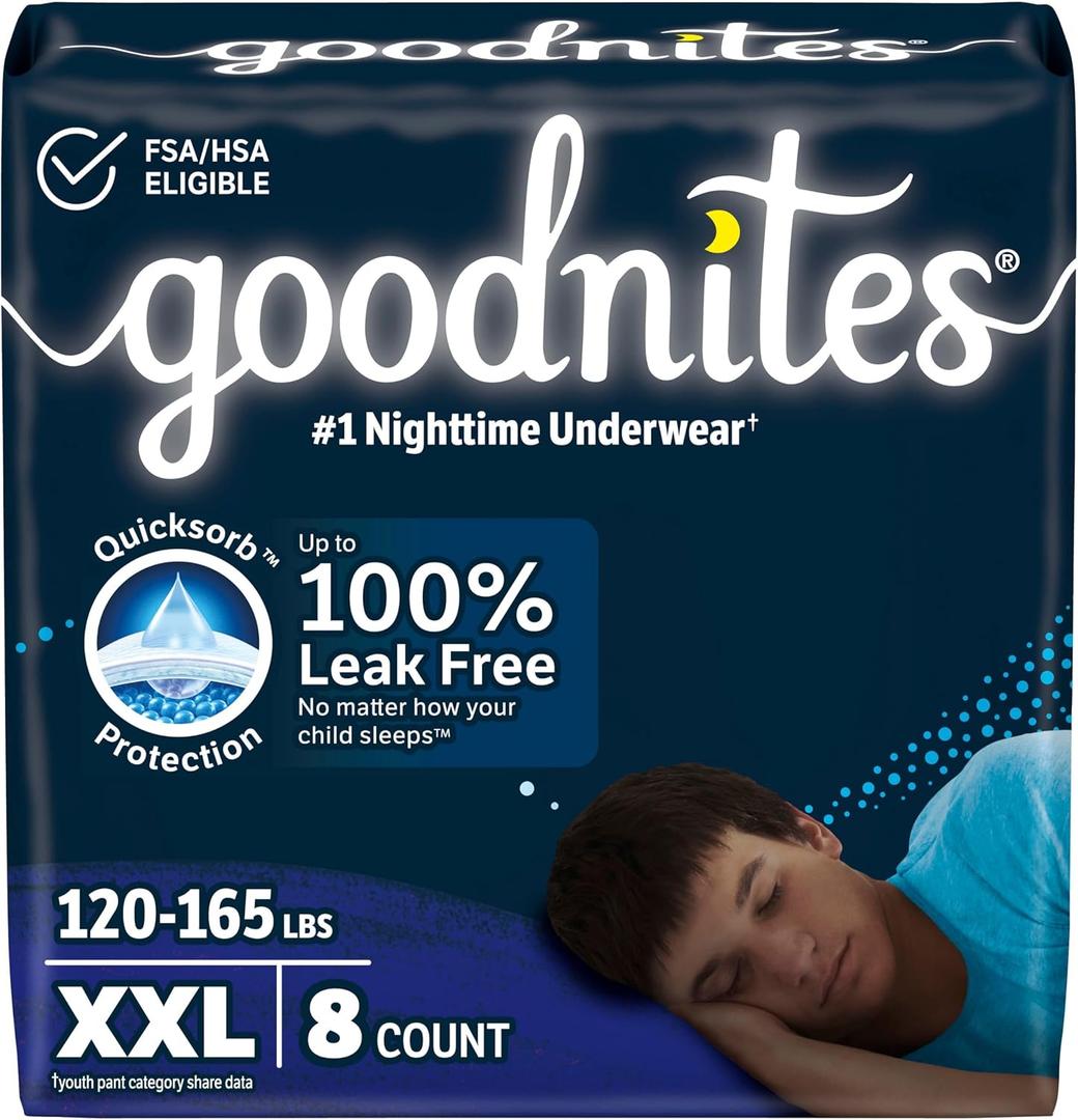 Goodnites Boys' Nighttime Underwear, Size XXL (120-165 lbs), 8 Ct
