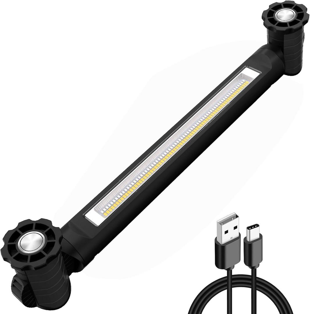 MEIHUA Work Light, Rechargeable Magnetic Underhood Work Light with Hooks, 3000LM Portable LED Work Lights, IP65 Waterproof Mechanic Light Bar for Garage Workshop Car Repairing Emergency Camping (Black)