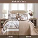 Oversized King Bedspreads 128x120 Extra Wide - Garden Floral Farmhouse Reversible California King Quilt Set Oversized, 3-Piece Lightweight Thin Comforter Coverlet Set, Cal King, Brown/White