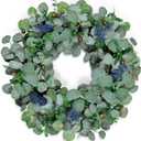 22 Inch Eucalyptus Wreath with Olive Leaves and Berries All Year Round, Handmade Green Spring Summer Wreaths for Front Door Indoor Outdoor Wedding Holiday