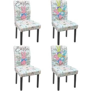 Rcvlauf Easter Chair Covers Set of 4 Easter Buffalo Plaid Bunny Spring Stretch Parsons Chair Slipcovers for Easters Dining Room Decor Chairs Seat Protectors (Colorful Rabbit, 4PCS)