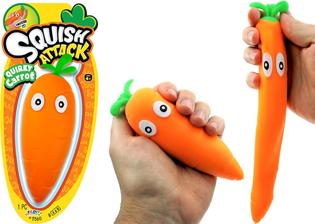JA-RU Stretchy Carrot Squishy Sensory Toy (1 Unit) Stress Relief Sand Filled Fidget Autism Toys. Easter Gifts for Kids, Party Favors. 5560-1-Carrot