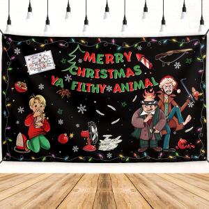 Home Alone Banner Merry Christmas Ya Filthy Animal Backdrop Sign Funny Xmas Decor Home Alone Christmas Decorations for Home Party