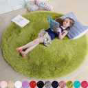 Grass Green Round Rug 4Ft for Bedroom, Fluffy Shag Circle Area Rugs for Kids Room Classroom Nursery, Cool Living Room Decor Aesthetic, Cute Fuzzy Moss Floor Carpet for Preppy Dorm Apartment, Circular