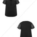 ZNU Women' s Plus Size Summer Tops Elegant Tie Front Bow Knot Round Neck Lace Ruffle Short Sleeves T-Shirts Tee Blouse (Black, XXL)